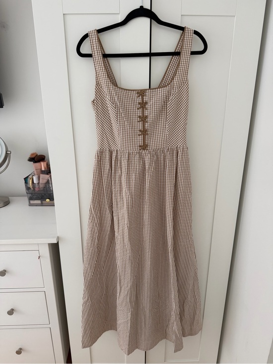 Caroline Constas Dresses & Skirts - Caroline Constas Gingham Sleeveless Midi Dress in Beige